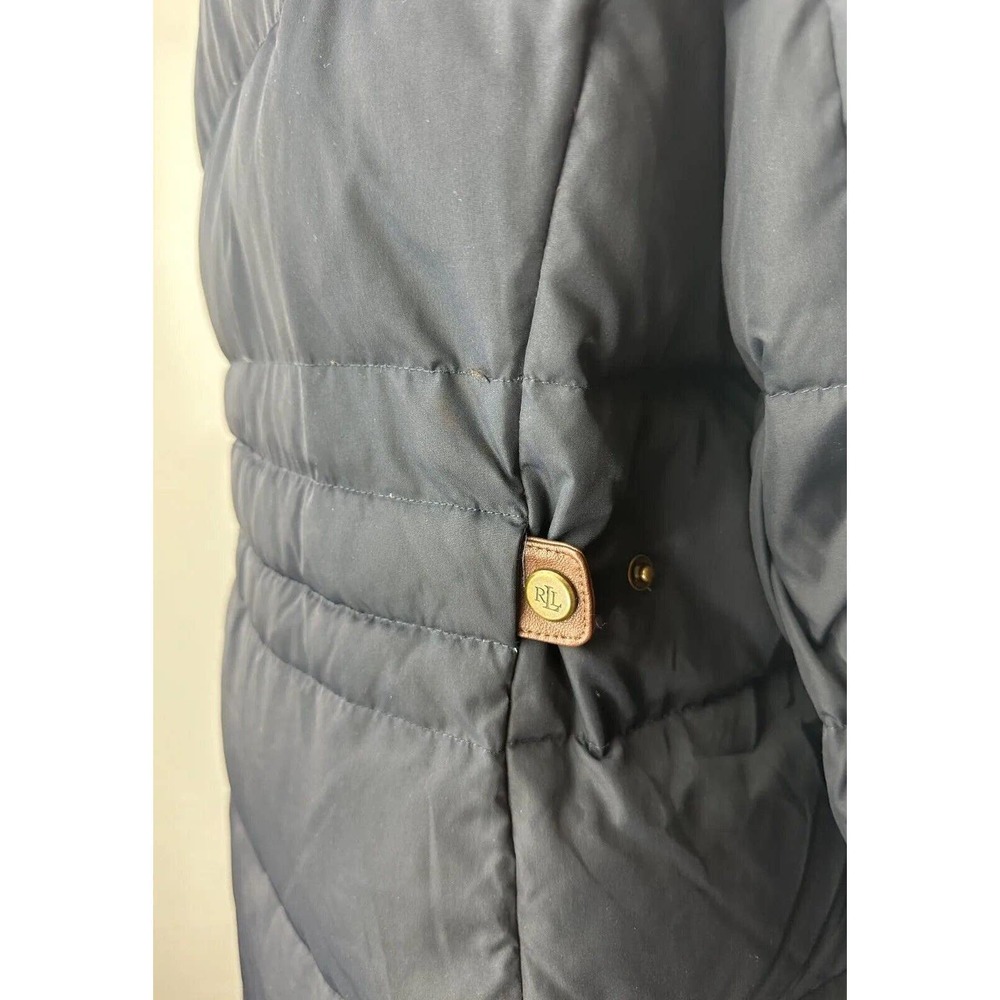 *Flaw Lauren Ralph Lauren Faux Fur Down Coat Black Faux Leather Trim Sherpa XXL - Picture 14 of 16